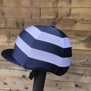 Horse Riding hat silk hoops XC navy white - Picture 1 of 10