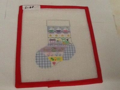 Handpainted Needlepoint Canvas Blue Mini Sock – Original Design –New - #2-60 - Image 1 of 4