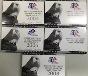 Lot of 5 US Mint 2004 to 2008 50 State Quarters Silver Proof Set Sets - Picture 1 of 1