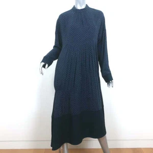 Tibi Asymmetric Midi Dress Navy Polka Dot Voile Size Medium Long Sleeve NEW - Picture 1 of 9