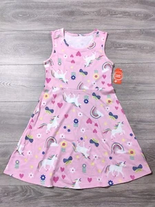 Unicorn Dress Girls Large 10-12 Rainbows Hearts Flowers Sleeveless Lightweight - Picture 1 of 4