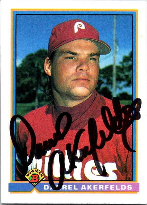Darrel Akerfelds signed Baseball Card (Philadelphia Phillies) 1991 Bowman #493 - Image 1 of 1