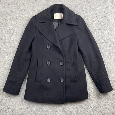 FLEURETTE Pea Coat Womens 2 Black Loro Piana Wool Fabric Double Breasted - Image 1 of 4