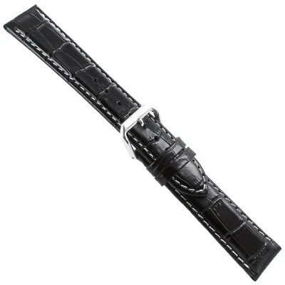 20mm deBeer Crocodile Grain Black Padded Contrast Stitched Watch Band Reg - Image 1 of 4