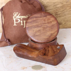 Curved W Hand Crafted Premium Wood Smoking Pipe & Premium wood Grinder with Bag - Picture 1 of 9