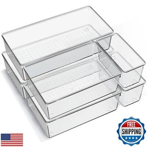 6 Pack Large Clear Plastic Drawer Organizer Trays, Acrylic Kitchen Drawer Org - Picture 1 of 5
