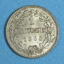 Frankfurt German States 1 Kreuzer Silver Coin, 1865 UNC + some luster & toning