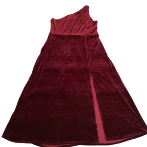 Maxi Vestido Birdy Gris Terciopelo Un Hombro Borgoña Rojo Abertura Formal Noche XXL - Imagen 1 de 8