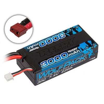 Reedy 758 - WolfPack 7.4V 2S Shorty LiPo Battery w/ T-Plug, 3000mAh 30C - Image 1 of 2