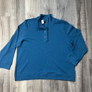 NWT MRSP $89 Talbots 2X Womens Teal Blue Ruffle Placket Mockneck Pullover - Picture 1 of 8