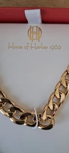 HOUSE OF HARLOW 1960 CHUNKY STATEMENT TOGGLE NECKLACE GOLD PLATED UNWORN BOXED - Picture 1 of 16