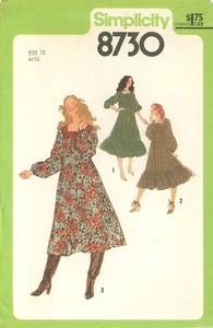 Simplicity 8730 Boho Peasant Tent Dress w Square Yoke, Bishop Sleeve Sz 12 CUT - Picture 1 of 6