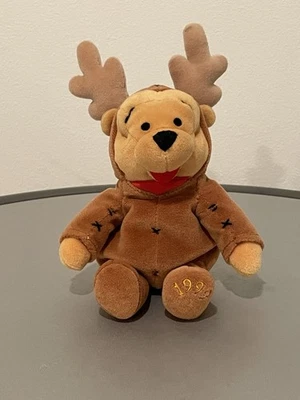 Walt Disney Reindeer Pooh Bear Beanbag 9” Stuffed Plush Winnie The Pooh 1999 - Image 1 of 4