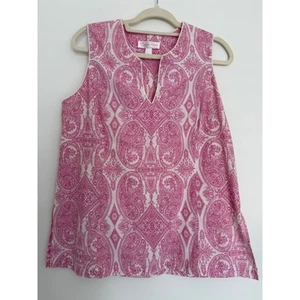 Oscar de la Renta Pink Line Women’s Pink Sleeveless Top Paisley Summer Beachy - Picture 1 of 8