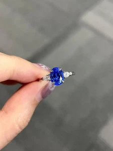 Natürlicher Saphir-Diamant-Ehering 2,10 kt Ovalschliff 14 kt massives Weißgold 5 - Bild 1 von 5