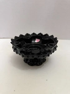 Vintage Fenton Black Amethyst Hobnail Glass Centerpiece Candle Holder Bowl - Picture 1 of 6