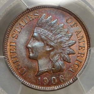 1906 Indian Cent, Choice Uncirculated, PCGS MS-64BN, Great Color, Toning - Picture 1 of 6