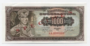Yugoslavia 1000 Dinara 1-5-1963 Pick 75.s aUNC aUncirculated Banknote Specimen - Picture 1 of 2
