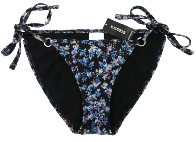 Traje de baño de bikini floral negro y azul Express Swim parte inferior pequeña Foto 1 de 4