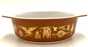 Pyrex Brown Early America Design Casserole Oval Dish Brown Gold 1 1/2 QT #43 - Picture 1 of 8