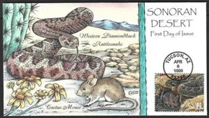 USA #3293i 1999 Sonoran Desert Cactus Mouse Collins hand painted FDC - Picture 1 of 1