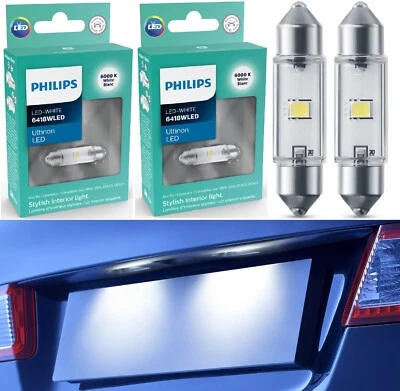 Philips Ultinon luz LED 6418 branca 6000K duas lâmpadas placa de licença etiqueta substituir - Imagem 1 de 4