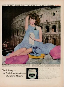 1959 Health Beauty Ponds Cold Cream 50s Vintage Print Ad Rome Italy Woman Kitten - Picture 1 of 9