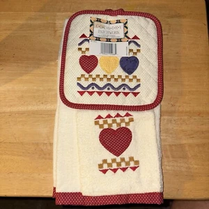 Country Patchwork 3 Piece Set Pot Holder, Dish Rag And Cup Towl - Picture 1 of 3