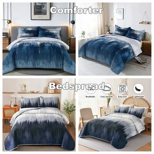 Blue Marble Quilt Doona Comforter Bedspread Set Queen King Size Bed Pillowcase - Picture 1 of 24