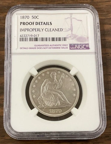 1870 Seated Liberty Half Dollar NGC Proof Details - Cleaned - very low mintage Cover