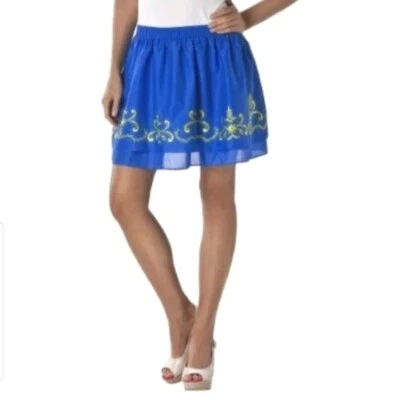 Calypso St Barth for Target Blue Mini Skirt Embroidered Floral Sz XL Boho Flowy  - Image 1 of 4