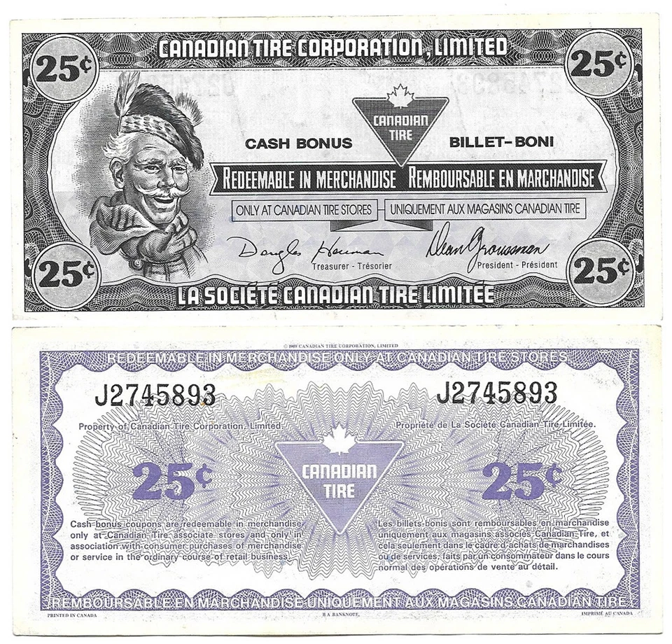 CTC Canadian Tire Money 1989 Coupon 25c Canada Old Note VG - Image 1 of 1