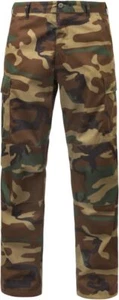 Men's Woodland Camo Relaxed Fit Zipper Fly Adjustable Waist BDU Cargo Pants 2941 - Picture 1 of 2
