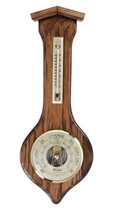 Eiche Holz Aneroid Barometer & Thermometer 38 cm hoch von Woodford 1623 - Bild 1 von 2