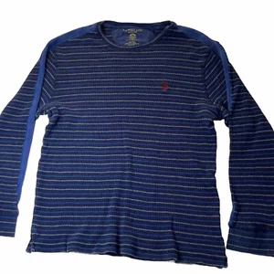 US Polo Assn Mens Thermal Shirt X-Large Sz Wine Blue Striped Natural Stretch Top - Picture 1 of 9