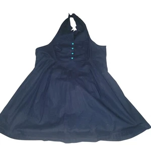 MODCLOTH  New Plus size 3X Retro Navy Halter Dress Teal Buttons Designer Y2K 90s - Picture 1 of 6