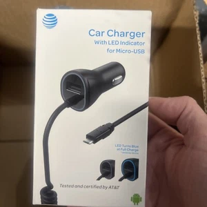 AT&T Micro USB  Charger LED Indicator Extra USB Port 3.4A - Black- Original AT&T - Picture 1 of 4