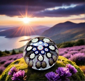 VASART PAPERWEIGHT 7 Spoke Millefiori Flowers SCOTLAND C.1950 VINTAGE RARE VG+++ - Picture 1 of 23