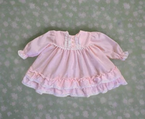 Vintage PEACHES N CREAM Baby Girl Dress 9 Mo Party Pink Ruffle Lace Long Sleeve - Picture 1 of 8
