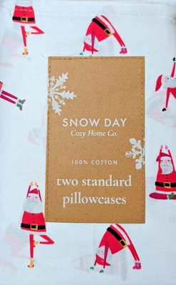 New! Snow Day - Christmas Holiday Santa Pillowcases - Set of 2 - 100% Cotton - Image 1 of 4