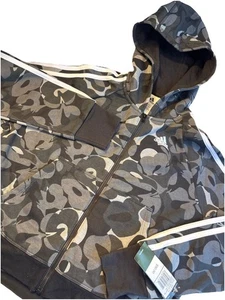 ADIDAS Black Camo Zip-Front Essential 3-Stripe Fleece Hoodie Girl’s LARGE 14 - Picture 1 of 4