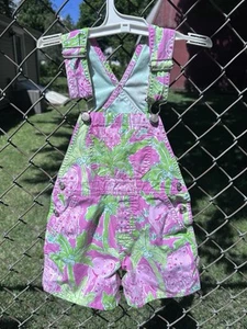 Lilly Pulitzer Shortall Shorts Overalls Pink Yellow Green Girls Size 4T - Picture 1 of 3