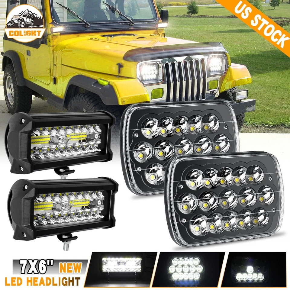 Faros LED 7x6 5X7" + cápsulas de barra de luz de 7" para Jeep Wrangler YJ GMC Chevy Express Foto 1 de 4
