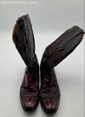 Lucchese Womens Red Leather Pull On Knee High Cowboy Western Boots Size 10.5 - Image 1 of 4