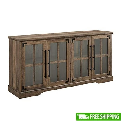Universal TV Stand TVs Up To 64 in W/ Glass Doors Adjustable Shelves Rustic Oak - Image 1 of 4