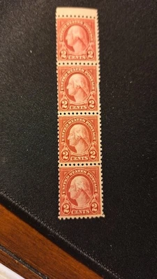 Scott #583, M/F/NH, V. Pane of 4, Carmine, Washington, 2 cent, perf 10, 1924 - Image 1 of 2