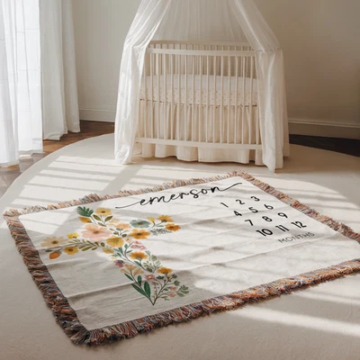 Manta de bautizo personalizada hito bebé niña floral cruz regalo Foto 1 de 4