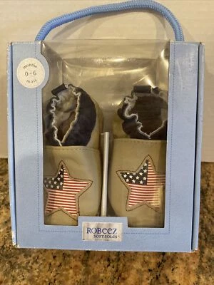 Robeez Soft Soles Baby Boy Crib Shoes Stars 4th Of July Size 0-6 Months NIB - Image 1 of 4