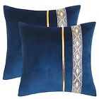 Navy Blue Velvet Throw Pillow Covers 18x18 Pack of 2 with Gold Leather Sequin...