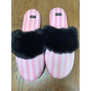 Victorias Secret Satin Scuff Slippers Striped 11163735 Size L 9/10 NWOT - Picture 1 of 7